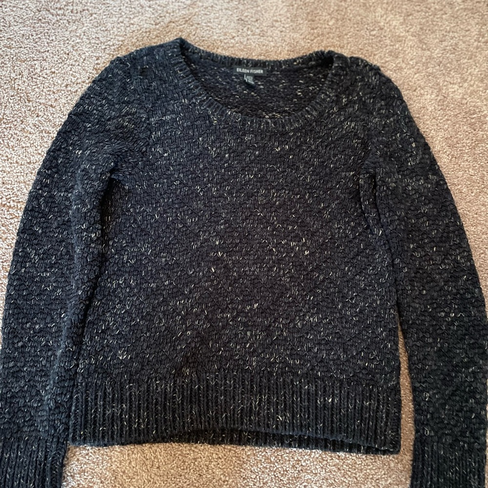 Eileen Fisher Pullover Sweater - Size XS - Black with Tan Flecks